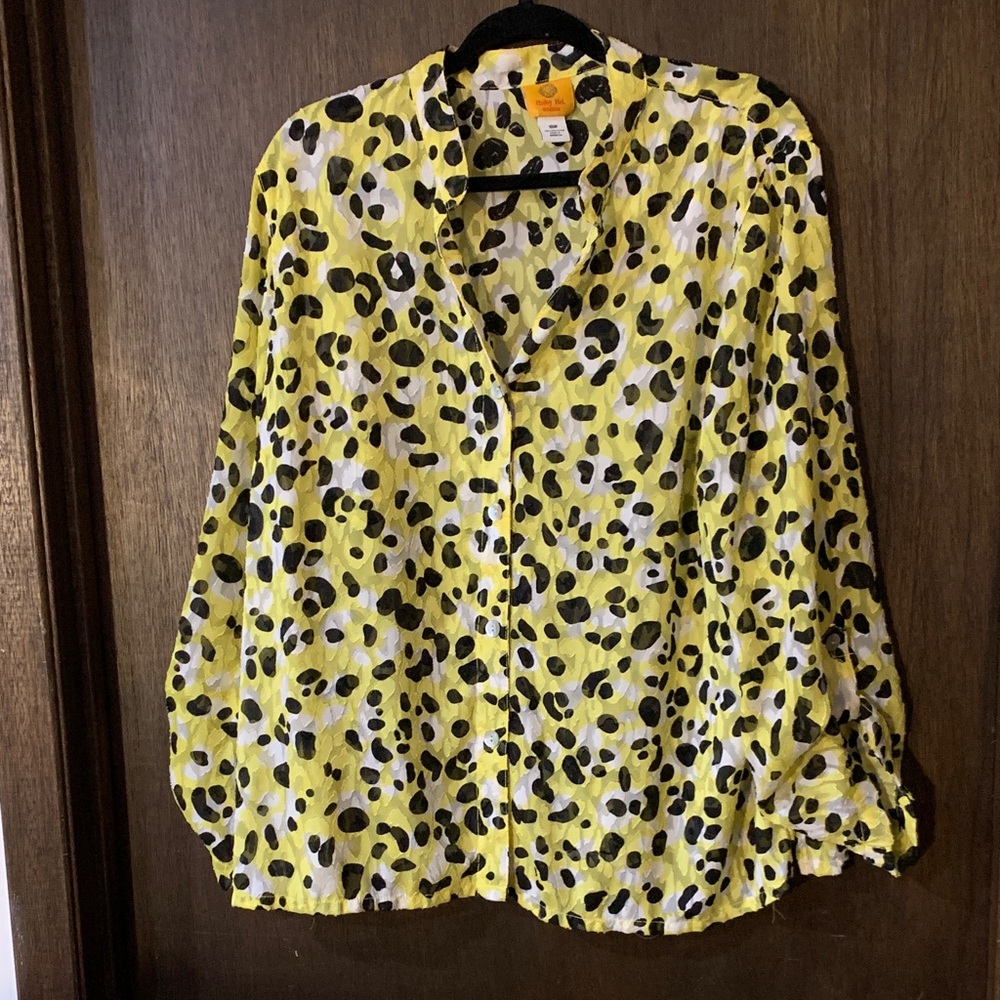 *3/$10* Ruby Rd. Yellow and Black Animal Print Button Down Shirt